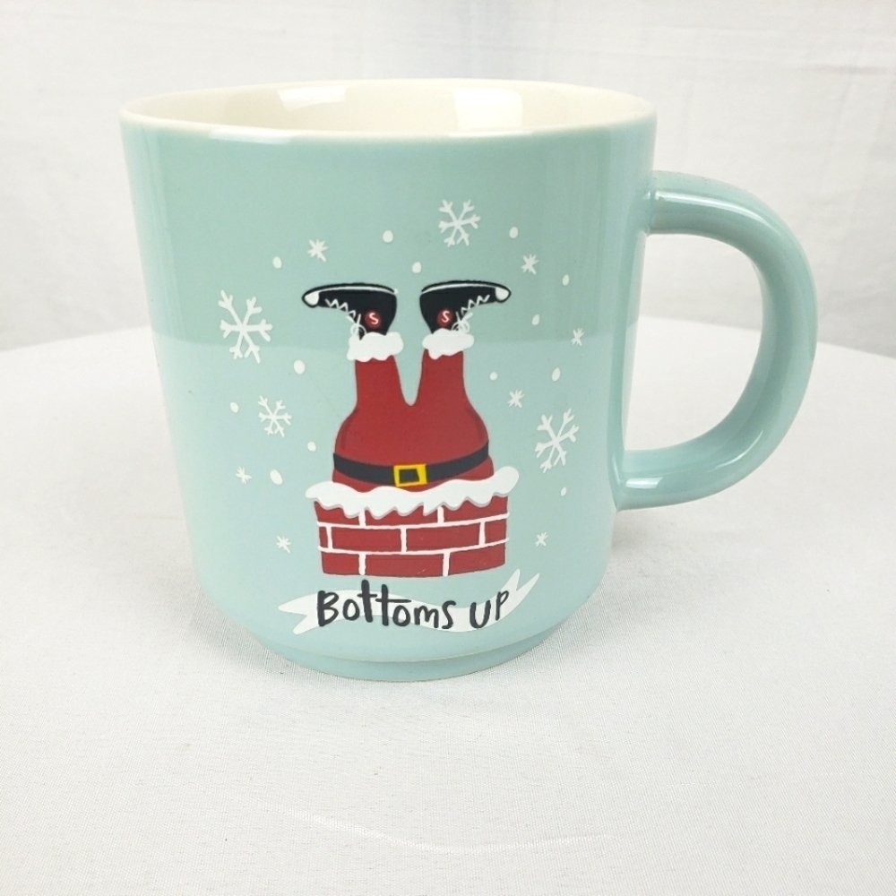 NWOT Threshold Blue Bottoms Up Christmas Santa Claus Mug